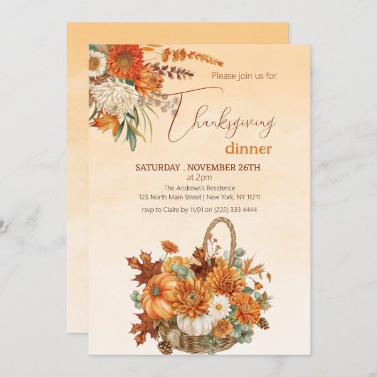Rustikales Erntedank-Dinner im Herbst Einladung (Vorne/Hinten)