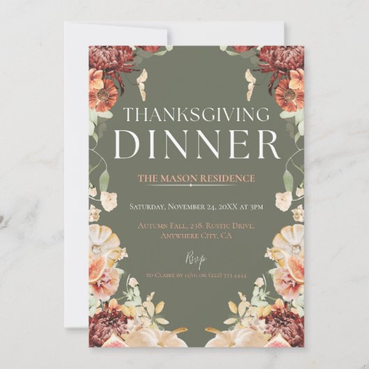 Rustikales Erntedank Dinner Pumpkin Einladung (Vorderseite)