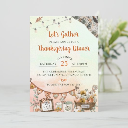 Rustikales Erntedank Dinner Pumpkin Einladung (Stehend Vorderseite)