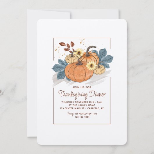 Rustikales Erntedank Dinner Pumpkin Einladung (Vorderseite)