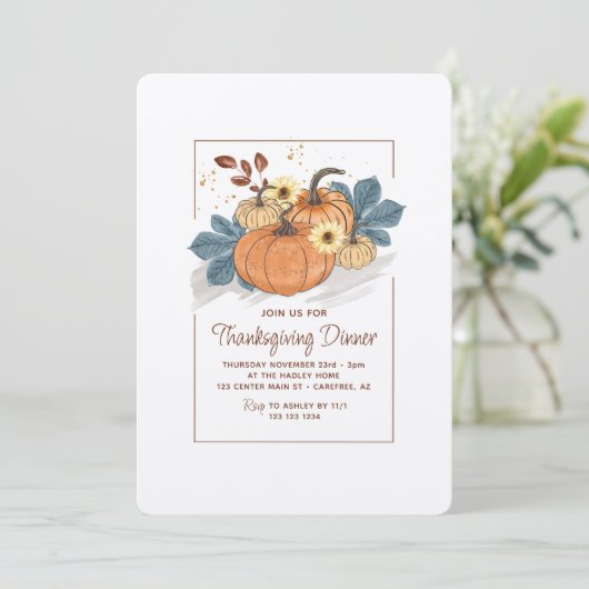 Rustikales Erntedank Dinner Pumpkin Einladung (Stehend Vorderseite)
