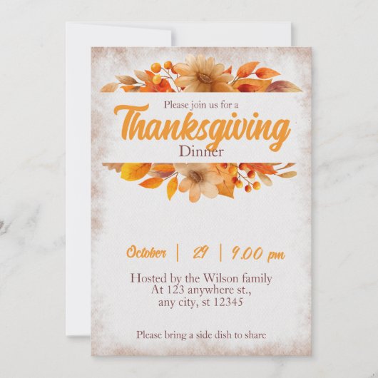 Rustikales Erntedank Dinner Pumpkin Einladung (Vorderseite)