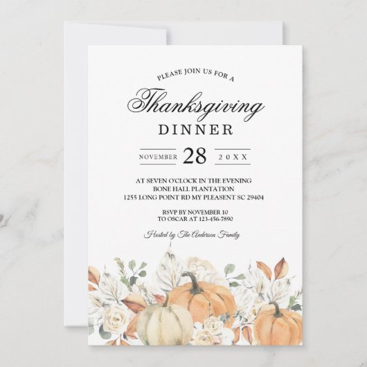 "Rustikales Erntedank Dinner Pumpkin Einladung (Vorderseite)