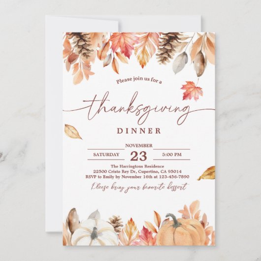 Rustikales Erntedank Dinner Pumpkin Einladung (Vorderseite)