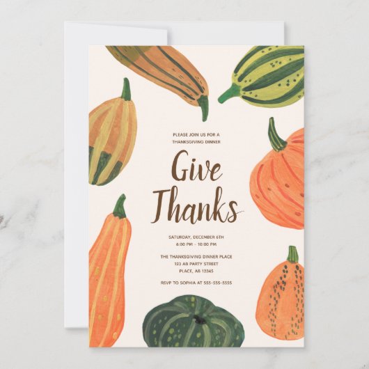 Rustikales Erntedank Dinner Pumpkin Einladung (Vorderseite)