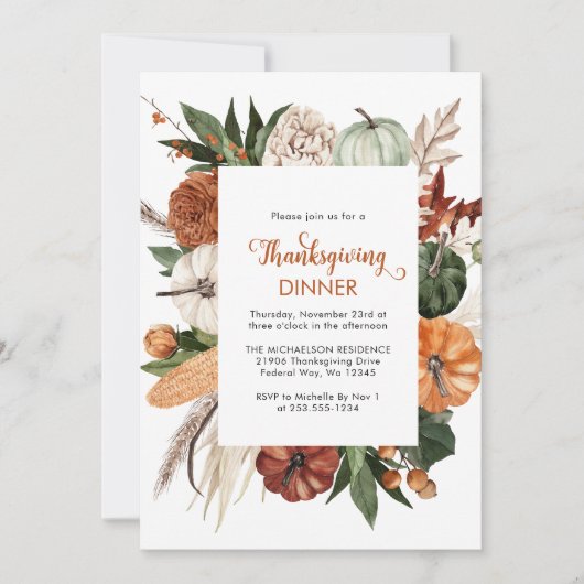 Rustikales Erntedank Dinner Pumpkin Einladung (Vorderseite)