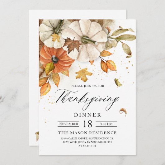 Rustikales Erntedank Dinner Pumpkin Einladung (Vorne/Hinten)