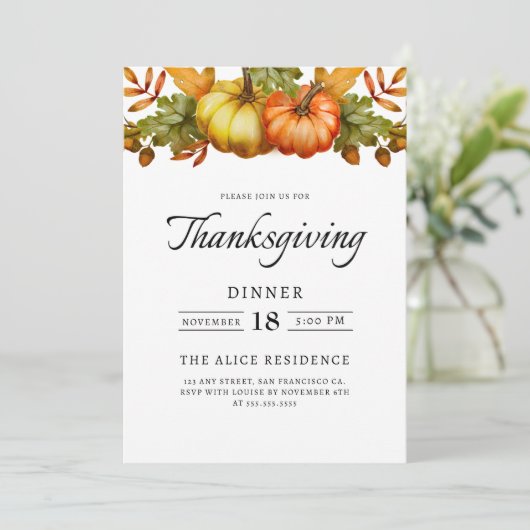 Rustikales Erntedank Dinner Pumpkin Einladung (Stehend Vorderseite)