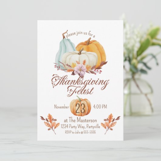 Rustikales Erntedank Dinner Pumpkin Einladung (Stehend Vorderseite)