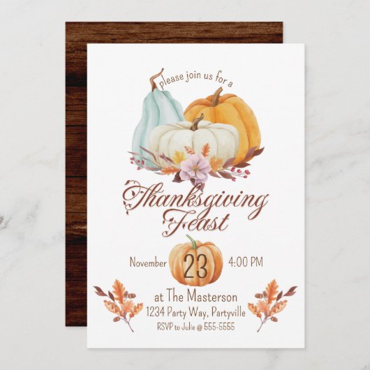 Rustikales Erntedank Dinner Pumpkin Einladung (Vorne/Hinten)