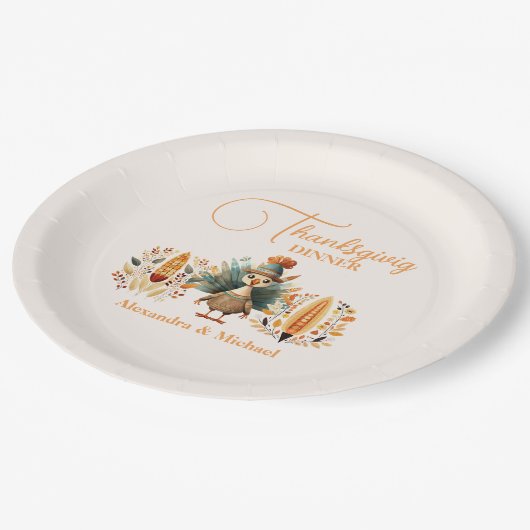 Rustikales Erntedank Dinner Pumpkin Pappteller (Schrägansicht)