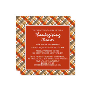 Rustikales Erntedank Dinner Tartan Muster Einladung