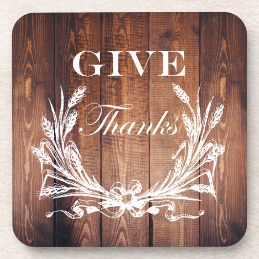 rustikales Erntedank-Kranz Holz geben Dank Getränkeuntersetzer (Vorderseite)