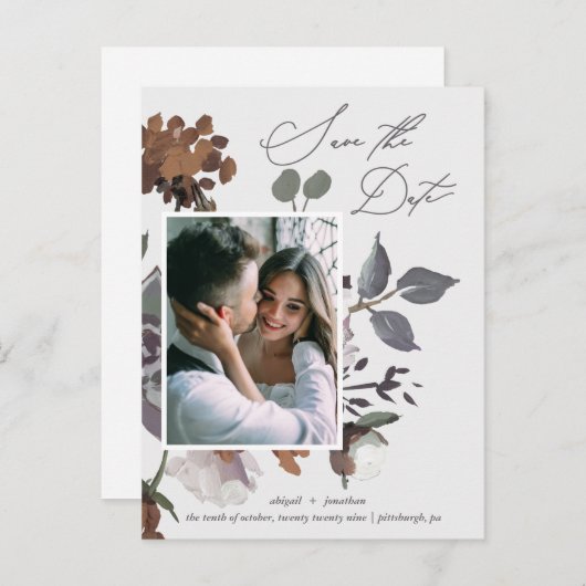 Rustikales erthy Watercolor Bouquet Save the Date Einladungspostkarte (Vorne/Hinten)