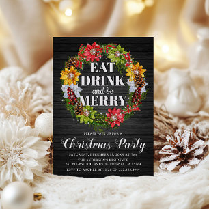 Rustikales Essen, Trinken & Sei froh Weihnachtskra Einladung