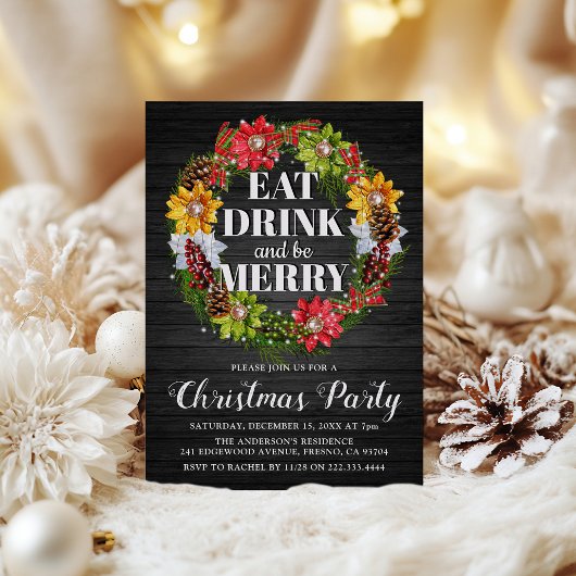 Rustikales Essen, Trinken & Sei froh Weihnachtskra Einladung