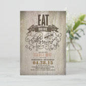 Rustikales Essen trinken und verheiratete Probe Ab Einladung (Stehend Vorderseite)
