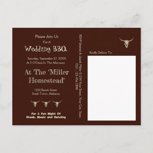 Rustikales Essgetränk Verheiratete Hochzeitstiefel Ankündigungspostkarte (Rückseite)