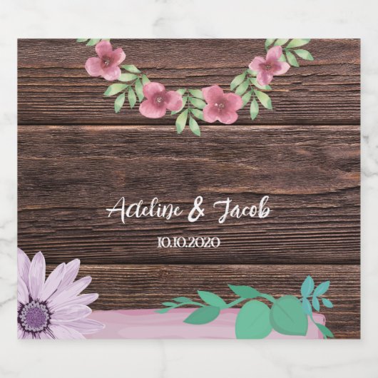 Rustikales Etikett aus Holz Blumenwein (Einzelnes Label)