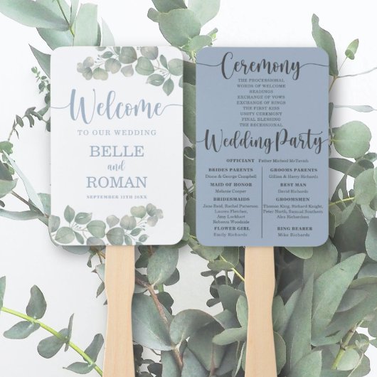 Rustikales Eukalyptus-Blatt-Hochzeitsprogramm Fächer