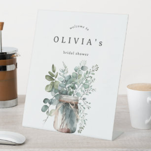 Rustikales Eukalyptus-Brautparty Willkommen Sockelschild