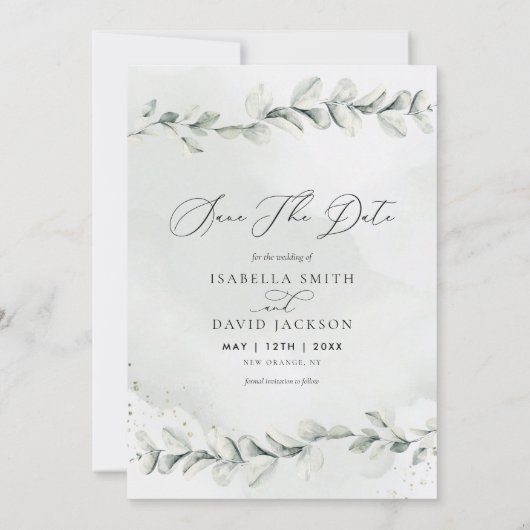 Rustikales Eukalyptus-Foto Save The Date (Rückseite)