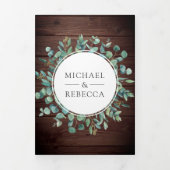 Rustikales Eukalyptus-Foto Stallholz QR-Code Hochz Dreifach Gefaltete Einladung (Cover)