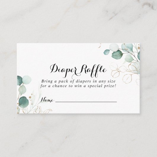 Rustikales Eukalyptus Gold Floral Diaper Raffel Ti Begleitkarte (Vorderseite)