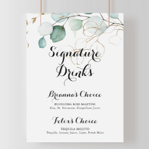 Rustikales Eukalyptus-Gold-Signature-Drinks-Schild Poster
