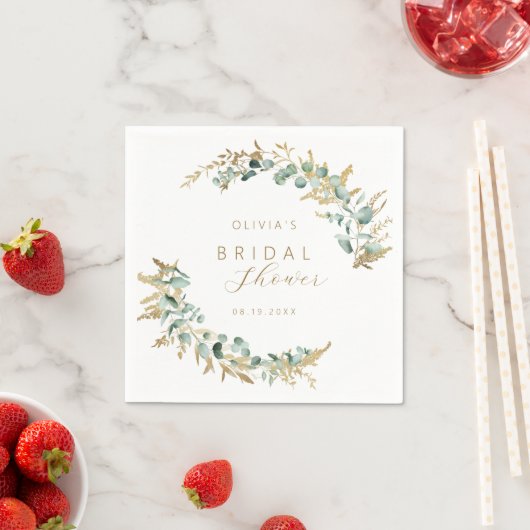 Rustikales Eukalyptus-Goldgrün Boho Brautparty Serviette (Beispiel)