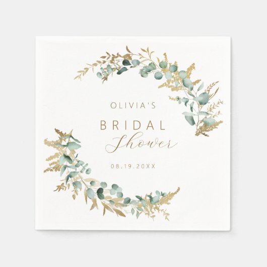Rustikales Eukalyptus-Goldgrün Boho Brautparty Serviette (Vorderseite)