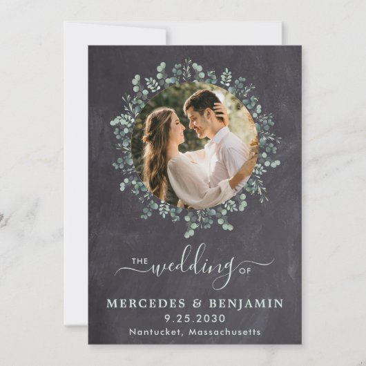 Rustikales Eukalyptus Greenerity Foto QR Code Hoch Einladung (Vorderseite)