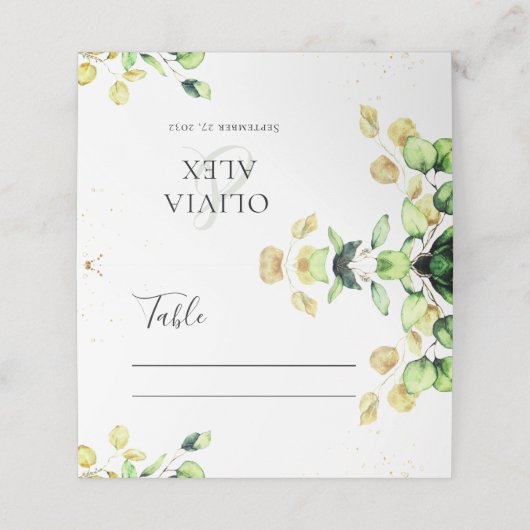 Rustikales Eukalyptus-Grün mit eleganter Ästhetik Platzkarte (Außenseite Aufgefaltet)