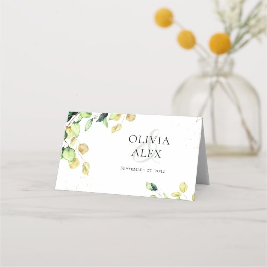 Rustikales Eukalyptus-Grün mit eleganter Ästhetik Platzkarte (Rückseite)