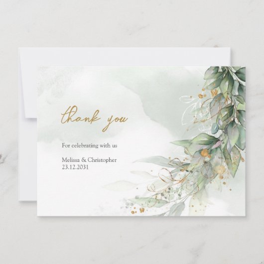 Rustikales Eukalyptus-Grüngold Dankeskarte (Vorderseite)