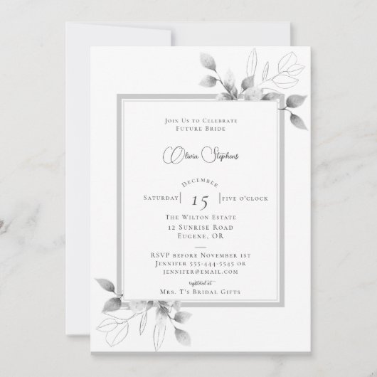 Rustikales Eukalyptus-Kalligrafie-Winter-Brautpart Einladung (Vorderseite)