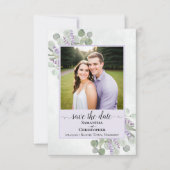 Rustikales Eukalyptus & Lavender Lila Hochzeitsfei Save The Date (Vorderseite)