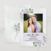 Rustikales Eukalyptus & Lavender Lila Hochzeitsfei Save The Date (Vorne/Hinten)