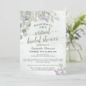 Rustikales Eukalyptus & Lavender Virtual Brautpart Einladung (Stehend Vorderseite)