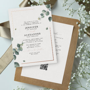 Rustikales Eukalyptus- & RSVP-QR-Code-Hochzeit in Folieneinladung