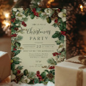 Rustikales Evergreen Berry Weihnachts-Party Einladung