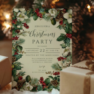 Rustikales Evergreen Berry Weihnachts-Party Einladung