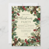 Rustikales Evergreen Berry Weihnachts-Party Einladung (Vorderseite)