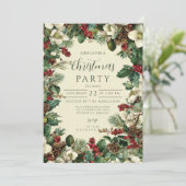 Rustikales Evergreen Berry Weihnachts-Party Einladung (Stehend Vorderseite)