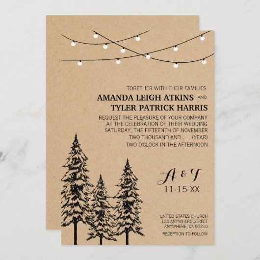 Rustikales Evergreen Pine Tree Hochzeit Einladung (Vorne/Hinten)