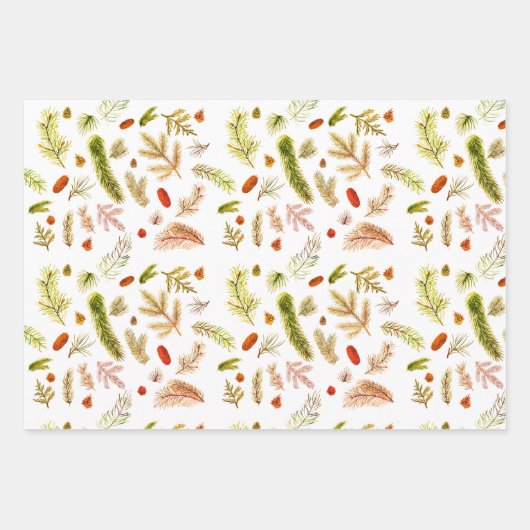 Rustikales Evergreen Pine Tree Wasserfarbe Weihnac Geschenkpapier Set (Vorderseite 3)