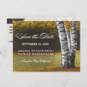 Rustikales Fall Birch Tree Land Save the Date Ankündigungspostkarte (Vorne/Hinten)