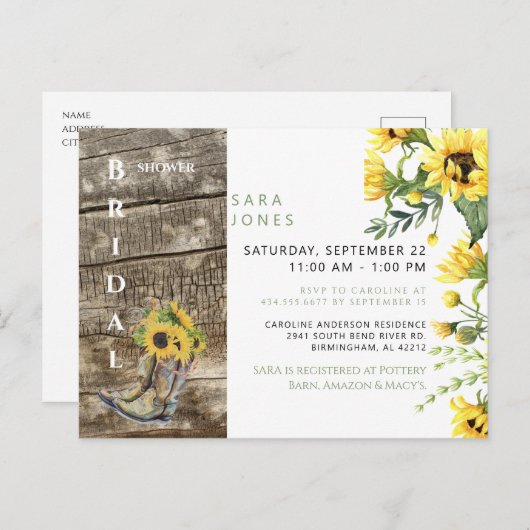 Rustikales Fall Blumengebirge Brautparty Sonnenblu Postkarte (Vorne/Hinten)