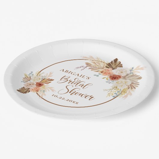 Rustikales Fall Boho Arch Pampas Grass Brautparty Pappteller (Schrägansicht)