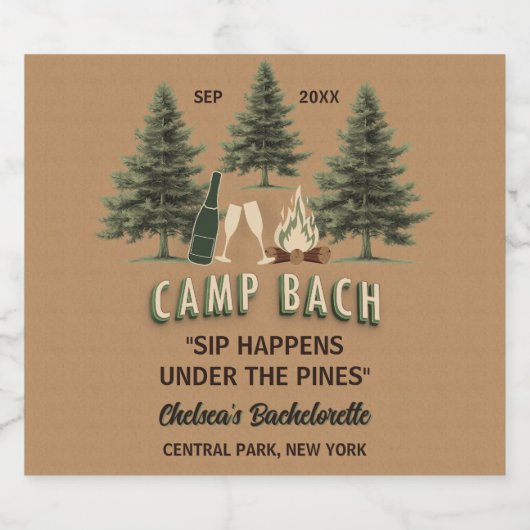Rustikales Fall Camping Bachelorette Boho Party Cu Schaumweinetikett (Einzelnes Label)